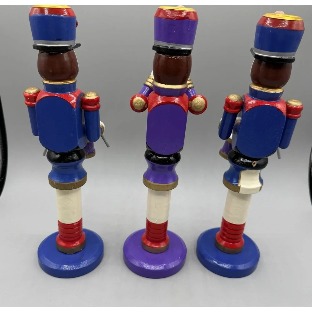 Nutcracker Wooden Soldiers Candle Stick Holders Christmas Brass Insert Set Of 3‎